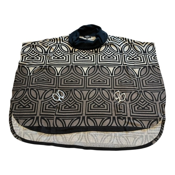 Papillon Poncho Sweater Cowl Neck Geometric Design Knit Beige Womens S/M - Picture 5 of 11